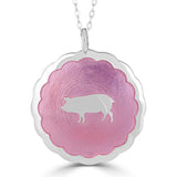 enameled pink pig sihouette scalloped edge medallion