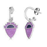 lavender pearl and dark purple enamel shield charm hoop earrings