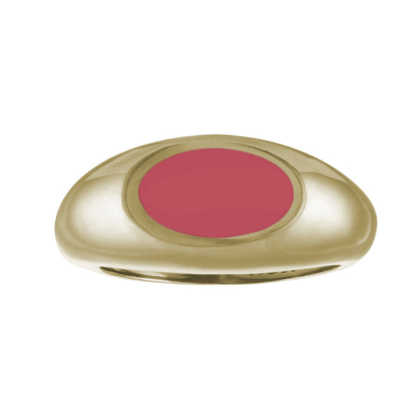 pink coral enamel gold signet ring