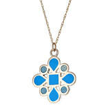 reversible two-toned blue enamel and gold pendant necklace