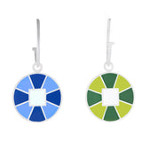 blue and green reversible color block enameled charm hoops