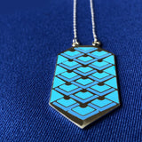 Blue deco enameled necklace on silver chain