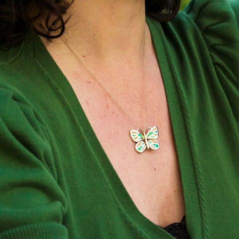 green vitreous enamel 14k gold butterlfly