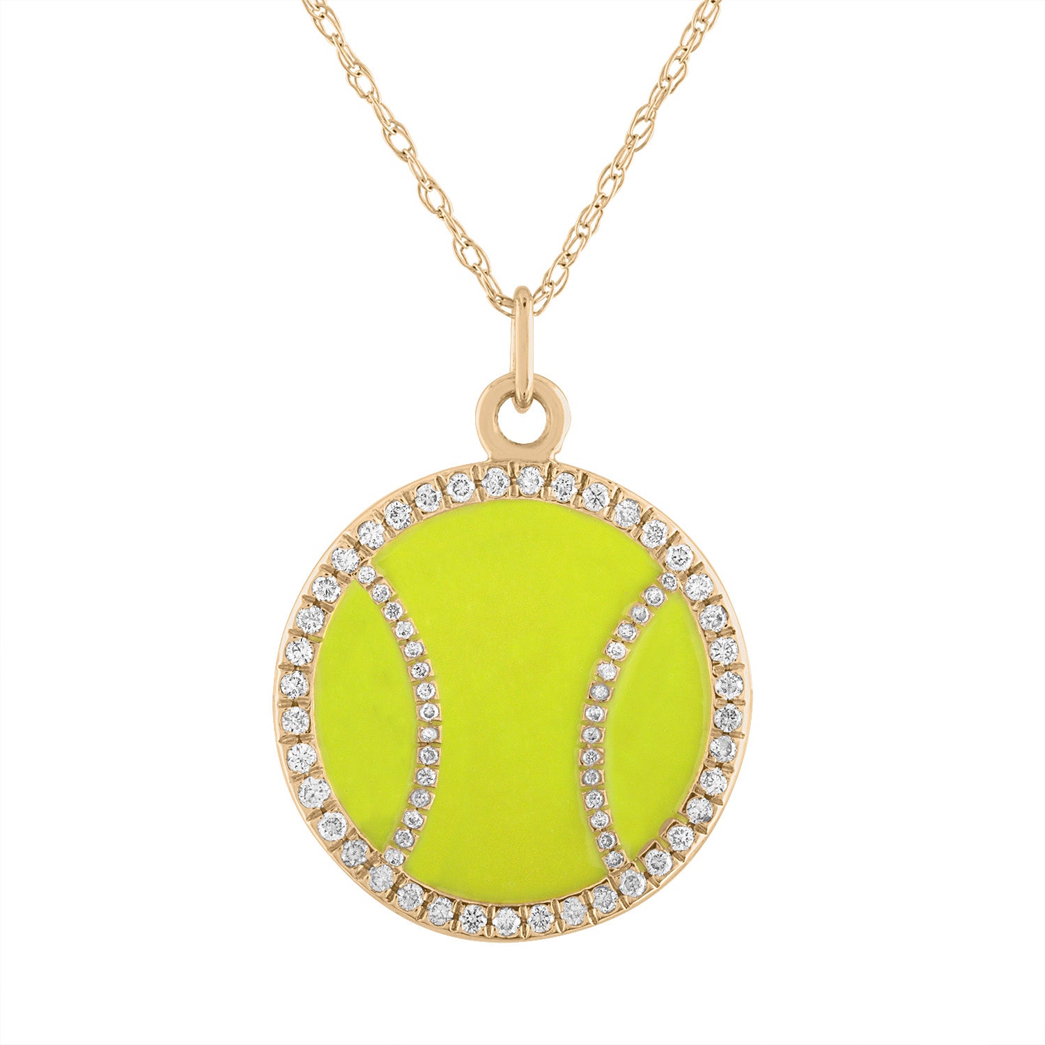 diamond tennis ball enameled neckace in lime green