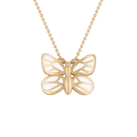 14k gold and white enamel butterfly pendant