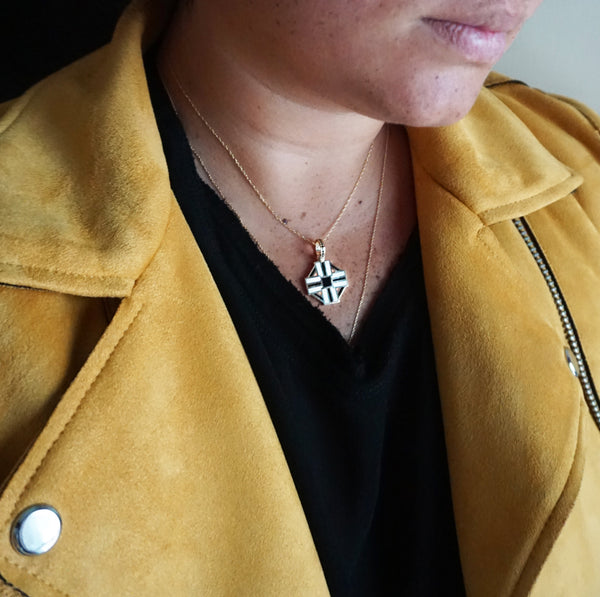 reversible Byzantine cross necklace with onyx bail