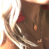 pink enamel 14k gold necklace layered
