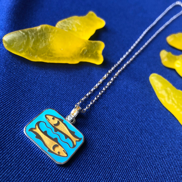 Reversible Double Fish Pendant Necklace with Citrine Accent Bail